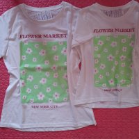 Тениски "Цветя" за мама и дъщеря! М,/134/140см., снимка 1 - Тениски - 40762815