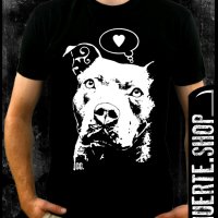 Черна тениска с щампа PITBULL LOVE, снимка 1 - Тениски - 41978626