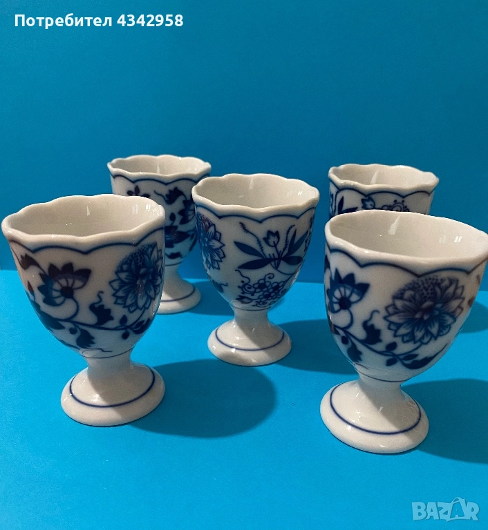 Порцеланови поставки за яйца Hutschenreuther – Blue Onion Style (5 бр., 1960–1970 г.) , снимка 1