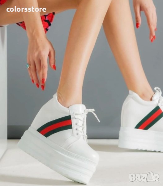 Кецове на платформа - бяло, червено и зелено - SJN56, снимка 1