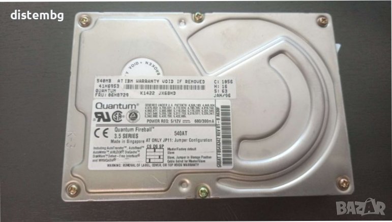 Твърд диск Quantum 540 IBM 06H8729  540 MB и размер 3,5 с ATA интерфейс, , снимка 1