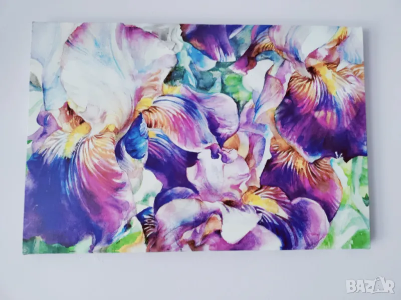Пъстра, свежа картина с цветя в лилавата гама, снимка 1