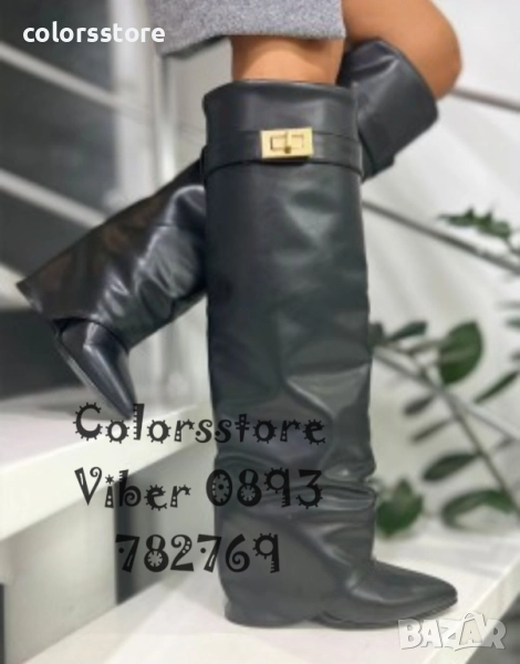 Ботуши на платформа - черна кожа - K-40 , снимка 1
