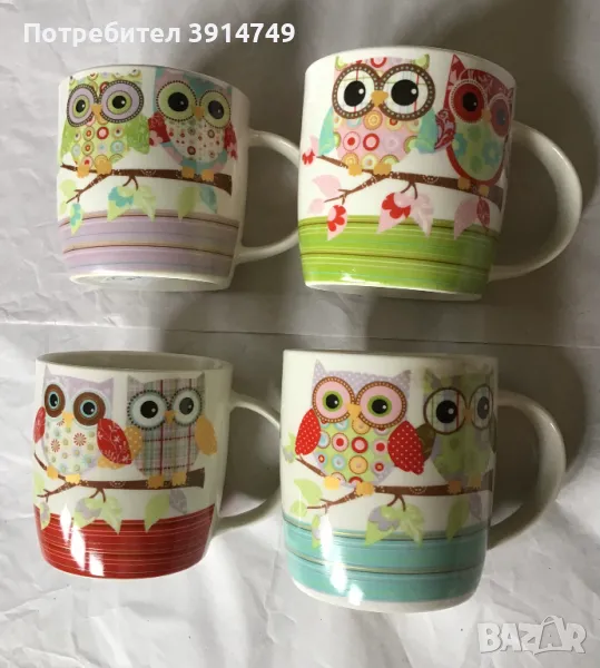 Чаша керамична за кафе, чай с артизански принт на Бухал / Сова, 320 мл, НОВА, снимка 1