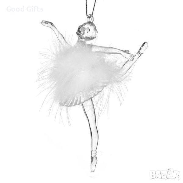 3 броя Висулки за елха, Бяла балерина с рокля от пух, 13см, снимка 1