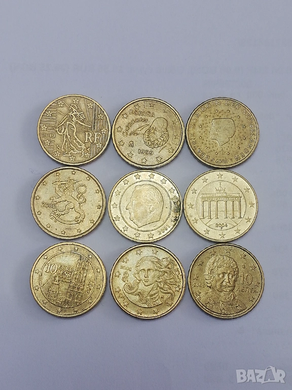 лот 9 монети от 10 евроцента различни държави, снимка 1