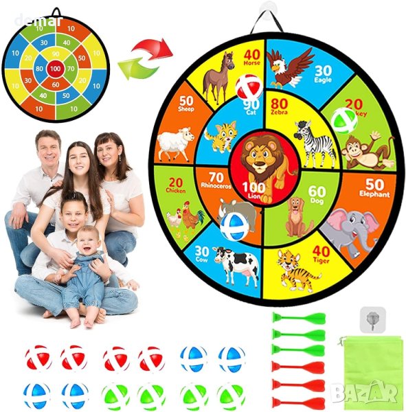 Дартс дъска за деца - 74 см двустранна велкро дъска за дартс, снимка 1