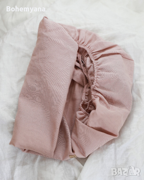 Babyly ленен овален чаршаф с ластик – 40 х 85 см – розов, снимка 1