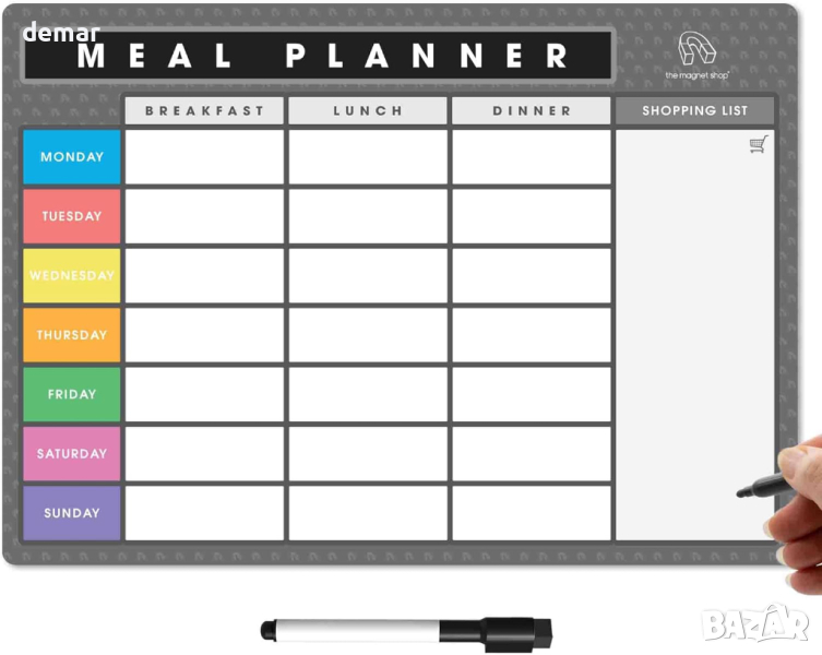 TMS магнитен планер за работа или семейно планиране (светло сиво и многоцветно, A4 (30 x 21 cm)), снимка 1