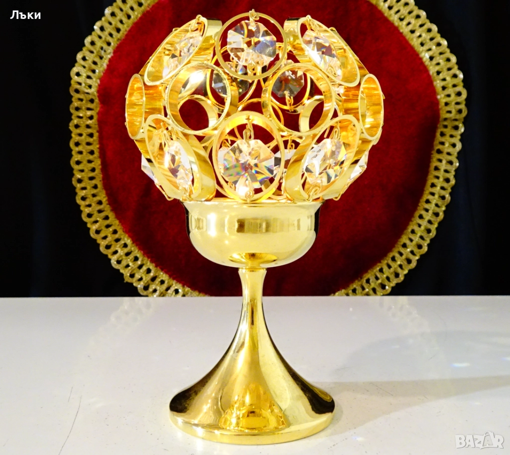 Позлатен бронзов свещник Weinfurtner Gold Crystal. , снимка 1
