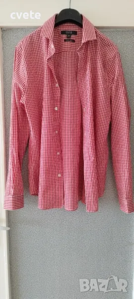 Мъжка риза каре бяло с червено, снимка 1