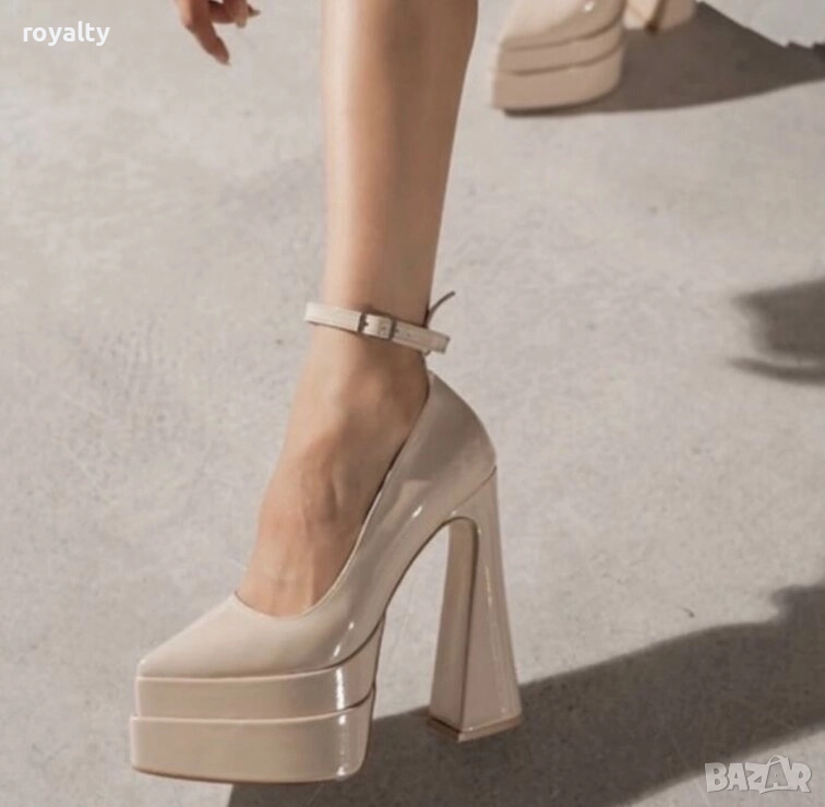 Обувки на ток - бежов лак, снимка 1