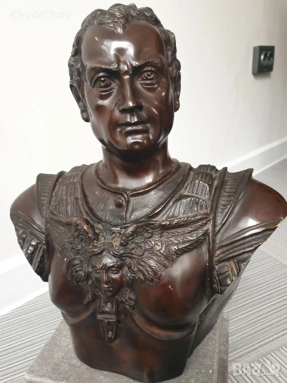 35см-14кг Ruocco статуя-бюст/стара италианска бронзова скулптура/фигура на римски император, снимка 1