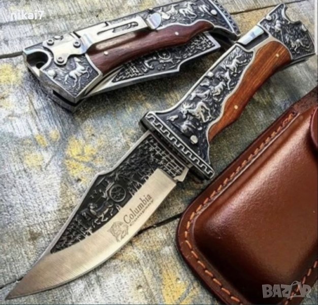 сгьваем нож джобен+кальф естествена кожа за колан ловен луксозен, снимка 1