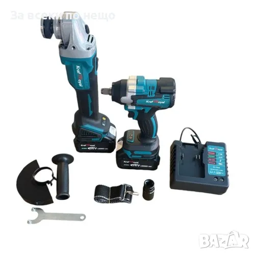 Комплект от акумулаторен ъглошлайф и комбиниран гайковерт 36V 8Ah KraftRoyal, снимка 1