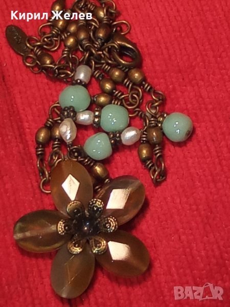 КРАСИВО ФЛОРАЛНО МАРКОВО ВИНТИДЖ АРТ БРОНЗОВО КОЛИЕ ОГЪРЛИЦА с ШЛИФОВАНИ КАМЪНИ 30159, снимка 1