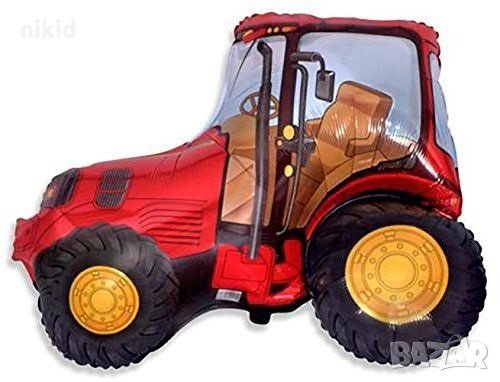 червен трактор малък голям фолио фолиев балон хелий и въздух, снимка 1