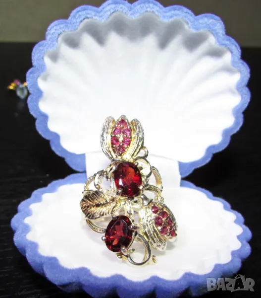 925 сребърен пръстен с родолит камъни 8x6мм, общо тегло 10.7гр. подходящ за подарък, снимка 1