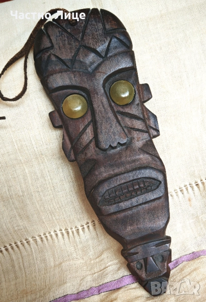 Стара Стенна Африканска Фигура Дърворезба Пано 23 см, снимка 1