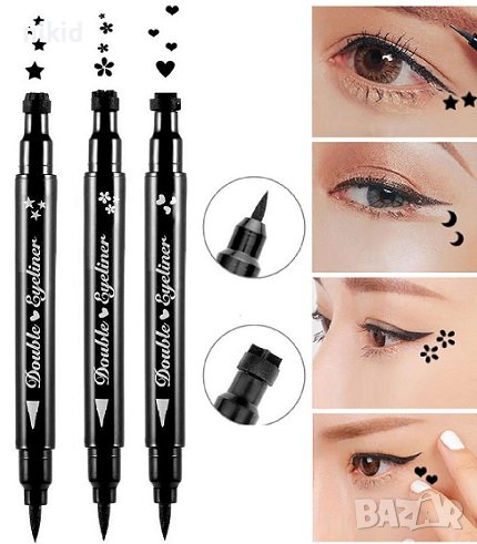 2 в 1 Очна линия с печат сърце звезда цвете двустранна Stamp Tattoos, снимка 1