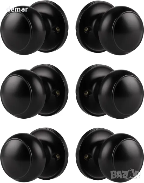 Probrico 6 броя черни вътрешни дръжки за врати, едностранни, без резе, снимка 1