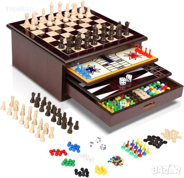 Чисто нов комплект за настолни игри Bundaloo 10 в 1 – Шах, дама, табла и други – Премиум колекция..., снимка 1