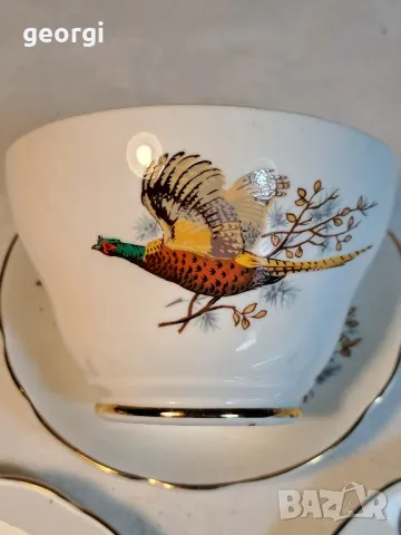 английски порцеланов сет за чай с фазани   4/3, снимка 3 - Чаши - 49028126