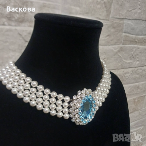 Колие Лейди Ди в цвят Аквамарин, снимка 3 - Колиета, медальони, синджири - 52804684