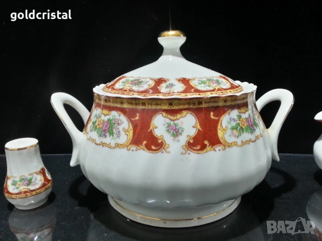 Стар български порцелан китка супник сосиера солници, снимка 3 - Антикварни и старинни предмети - 53135897