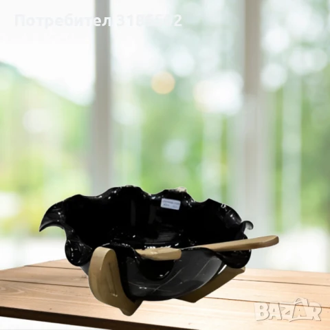 Луксозна дизайнерска купа с дървена стойка и лъжица, снимка 6 - Прибори за хранене, готвене и сервиране - 51421866