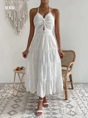 Бяла рокля дантела, Красива рокля дантела, Бяла памучна рокля, снимка 1 - Рокли - 44228449