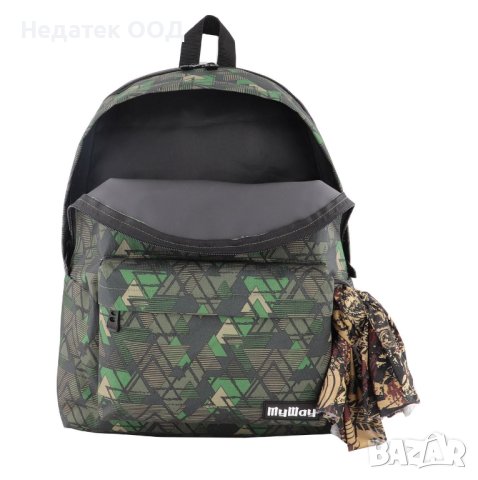 Ученическа раница с подсилен гръб и бандана, My Way, Каки, снимка 3 - Раници - 41811028