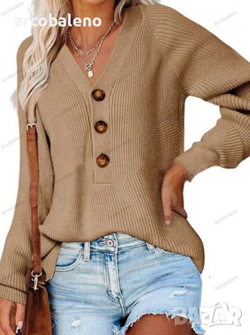 Дамски ежедневен моден плетен пуловер с V-образно деколте, 5цвята - 023, снимка 13 - Блузи с дълъг ръкав и пуловери - 39728515