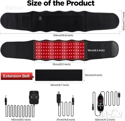 Масажен колан с червена светлина, 660nm и 850nm, 5 режима и 5 нива, снимка 6 - Други - 48979038