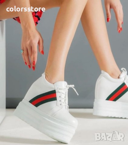 Кецове на платформа - бяло, червено и зелено - SJN56