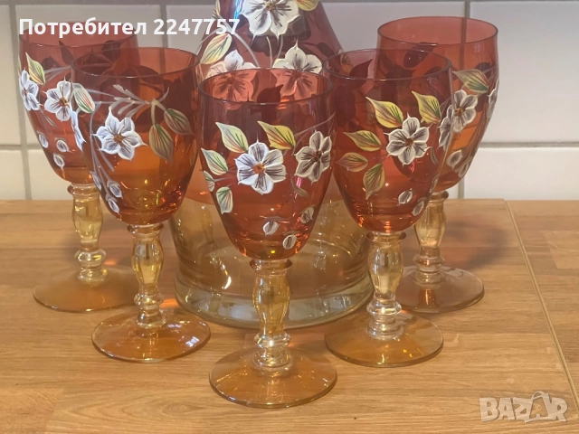 Винтидж бохемска Графа с бокали кристал Bohemia