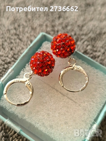 Сребърни обеци с оранжев цирконии , снимка 4 - Обеци - 53795999