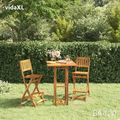 vidaXL Сгъваеми бар табуретки за открито, 2 бр, акациево дърво масив（SKU: 319188）, снимка 2 - Градински мебели, декорация  - 56063227