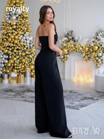 Елегантен черен гащеризон с широки крачоли, снимка 2 - Гащеризони - 52528610