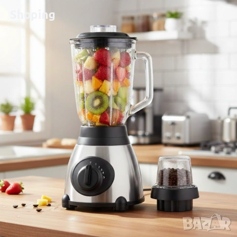 Блендер Cheffinger 1000 W – 1,5 л стъклена кана, мелачка 100 мл, корпус от неръждаема стомана, снимка 2 - Блендери - 53179252