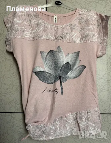 Блуза с къс ръкав от памук и лен S/M