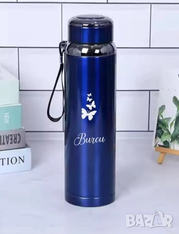 Термос от неръждаема стомана с вместимост 1 литър и дизайн с пеперуди  и надпис по избор, снимка 5 - Други - 51685752