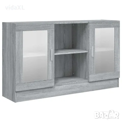 vidaXL Шкаф витрина, сив сонома, 120x30,5x70 см, инженерно дърво