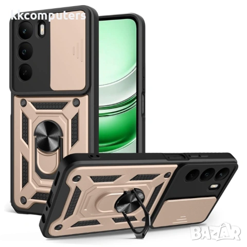 Калъф за Realme C71 4G с Въртяща се Стойка и Плъзгащо Капаче за Камера - PC + TPU, Военна защита, Ма, снимка 3 - Калъфи, кейсове - 53444054