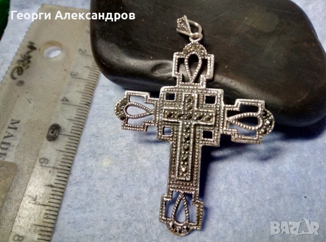 Старинен Аристократичен СКЪПОЦЕНЕН СРЕБЪРЕН КРЪСТ с 24 Марказити Ювелирен УНИКАТ Висока Проба СРЕБРО