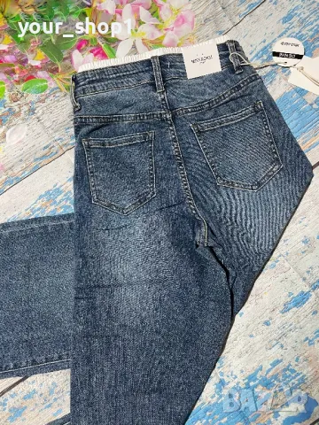 2 цвята Дамски дънки Чарлстон с ефектен бял ластик при талията широк крачол  , снимка 9 - Дънки - 49416836