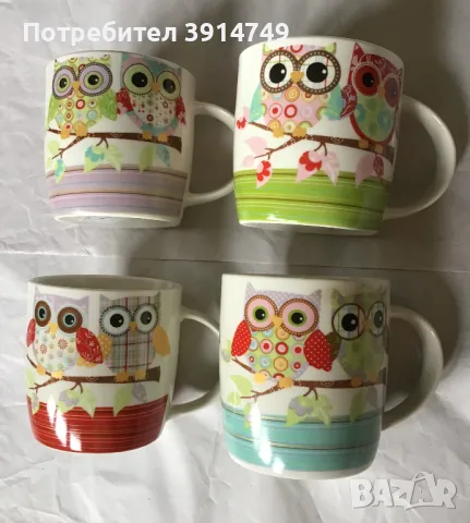 Чаша керамична за кафе, чай с артизански принт на Бухал / Сова, 320 мл, НОВА