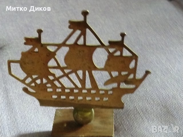 Бронзов параход на дървена стойка 9х7см за украса, снимка 2 - Декорация за дома - 41508361