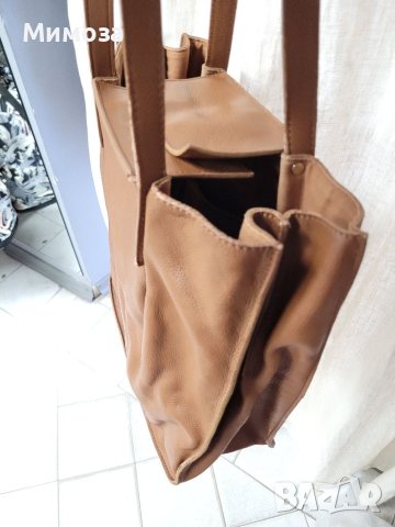 Естествена кожа голяма кафява чанта,тип торба, снимка 4 - Чанти - 41310791