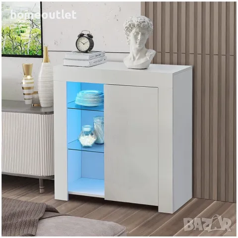 ПРОМОЦИЯ Шкаф за съхранение / бюфет с LED осветление CXWL-ST-0050WH, снимка 3 - Шкафове - 49300199